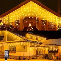 Blingstar Icicle Lights Outdoor Christmas Lights 32.8Ft 300 LED 60 Drops Icecycle Lights Plug In 8 Modes Connectable Fairy String Lights For Holiday Xmas House Party Indoor Outside Decor, Warm White
