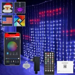 GENERIC OnO Christmas Decorations Led Curtain Lights - 2022 Upgrade - 6.6x6.6ft - 400 LED Twinkle Fairy String Light For Bedroom - APP Remote Control RGB Color And DIY Changing Backdrop Light For Home Decor