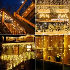 Kemooie 400 LED Outdoor Curtain Lights, 26.2FT X 3.3FT Curtain String Lights With 8 Shining Modes For Indoor Ceremony Birthday Christmas Party Bedroom Balcony Roof Decorations (Warm White) -Xmas Lighting Shop 817AlC2gWVL. AC SL1500