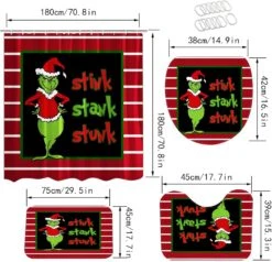 WRUJOJU 4 Pcs Christmas Shower Curtain Set With Non-Slip Rug, Toilet Lid Cover And Bath Mat,Xmas Shower Curtains With 12 Hooks, Christmas Shower Curtain Sets For Bathroom -Xmas Lighting Shop 817GqnLaxTL. AC SL1500