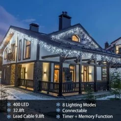 32.8ft 400 LED Icicle String Lights, 8 Modes Waterproof Icicle Christmas Lights Outdoor With Memory Function, Curtain Fairy Lights Hanging Decor For Home, Party, Wedding, Christmas (Cool White) -Xmas Lighting Shop 817ae hoL9L. AC SL1500