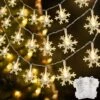 WATERGLIDE 2 Pack Christmas Snowflakes Lights, 50LED 24FT Outdoor Xmas Decorative String Lights, 8 Lighting Modes & Timer, Battery Operated Waterproof For Bedroom Party Garden Home Decor, Warm White