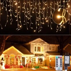 Icicle Lights Outdoor, 33 FT 384 LED 8 Modes Icicle Christmas Lights With 72 Drops, Icicle String Lights With Remote &Timer, Waterproof Fairy Lights For Indoor Patio Tree House Decor, Warm White