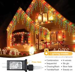 Oopswow Christmas Lights Outdoor Icicle Lights 300LED 33FT 8 Modes, Connectable Hanging Fairy String Lights With 30V UL Plug In For Valentine Wedding Party Eave Garden Wall Indoor Decor, Multicolor -Xmas Lighting Shop 818zVM8h2tL. AC SL1500