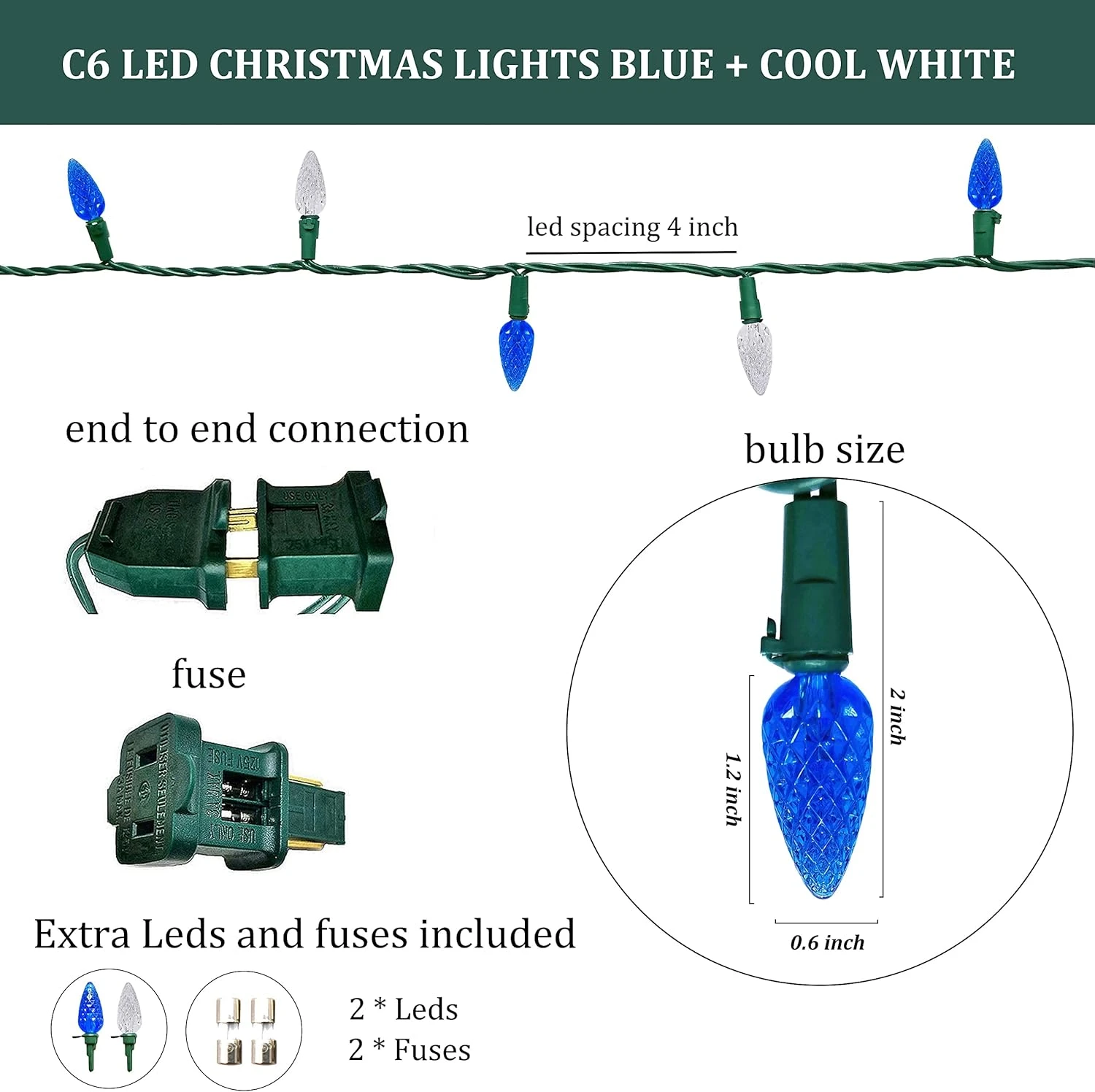 MXTCLM C6 Christmas Lights, 50 LED String Lights, 18.31ft Strawberry Lights, Fairy Lights For Outdoor, Indoor, Garden, Yard, Home, Party, Christmas Tree Decorations (Blue + Cool White) 4 MXTCLM C6 Christmas Lights, 50 LED String Lights, 18.31ft Strawberry Lights, Fairy Lights For Outdoor, Indoor, Garden, Yard, Home, Party, Christmas Tree Decorations (Blue + Cool White) - Image 4