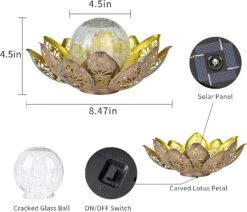 GIGALUMI Solar Lights Outdoor Garden Decor, Adjustable Metal Petal Lotus Flower Lights Crackle Globe Glass Lantern Outdoor Table Decor Waterproof For Patio, Lawn, Pathway, Pond, Christmas Gift -Xmas Lighting Shop 8199npTc KL. AC SL1500