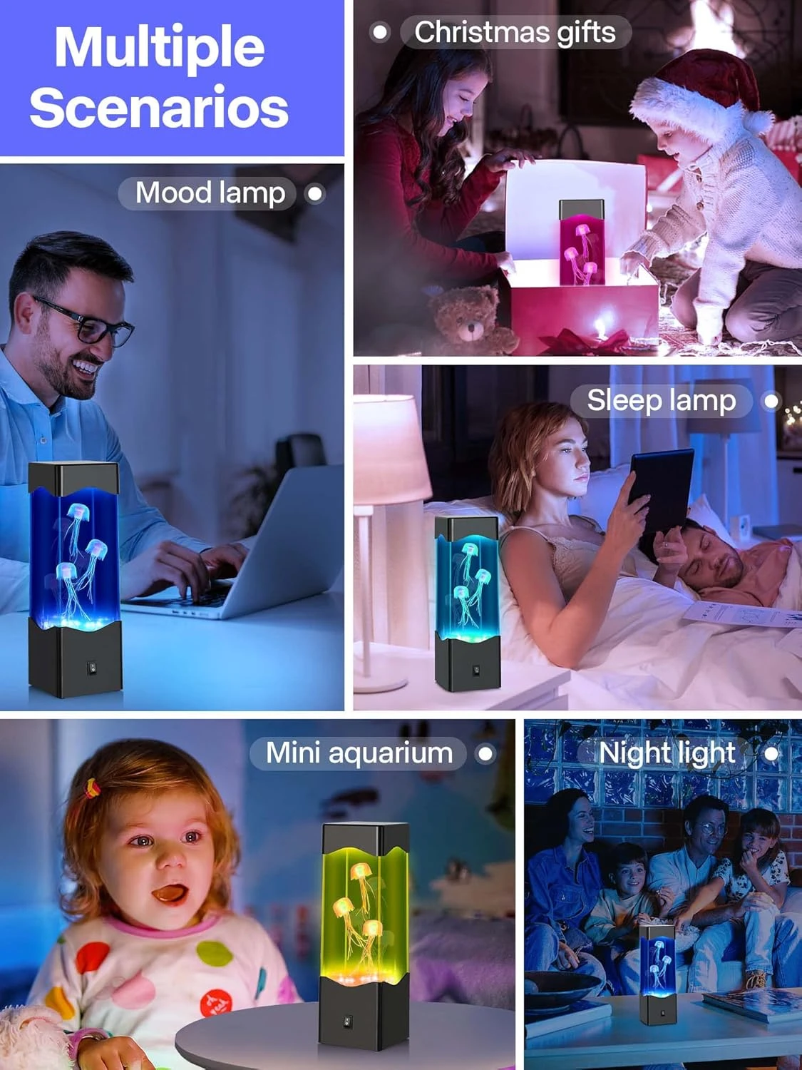 Gifts For Adults Kids, Multi-Color Jellyfish Lava Lamps, USB Powered Aquarium Night Lights, Home Office Room Decoration, Gift For Halloween Birthdays Holidays Christmas (Black) 6 Gifts For Adults Kids, Multi-Color Jellyfish Lava Lamps, USB Powered Aquarium Night Lights, Home Office Room Decoration, Gift For Halloween Birthdays Holidays Christmas (Black) - Image 6