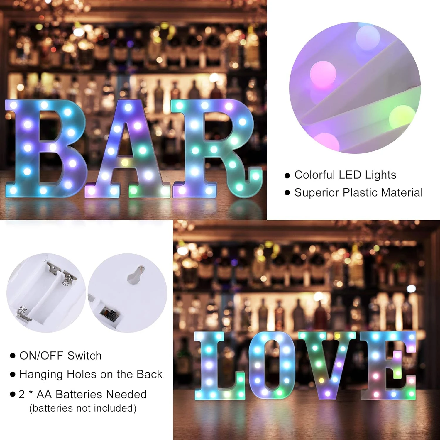 Foaky Colorful LED Letter Lights With Remote, Light Up Letters Sign For Night Light Wedding/Birthday Party Battery Powered Christmas Lamp Home Bar Decoration(A) 6 Foaky Colorful LED Letter Lights With Remote, Light Up Letters Sign For Night Light Wedding/Birthday Party Battery Powered Christmas Lamp Home Bar Decoration(A) - Image 6