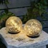 Garden Solar Lights Decorative,2 Packs Cracked Glass Solar Ball Lights Outdoor Waterproof, LED Outdoor Globe Lights,Outside Decor For Lawn Patio Yard Pathway Christmas Garden Decor（Warm White