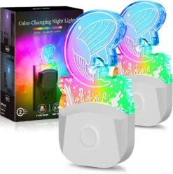 Night Lights【𝟐 𝐏𝐚𝐜𝐤】𝐖𝐡𝐚𝐥𝐞 LED Cute Kids Night Light Plug Into Wall, RGB Color Changing + Soft White Dusk To Dawn Sensor For Boy And Girl's Christmas Gift Room Bedroom Hallway Stairway