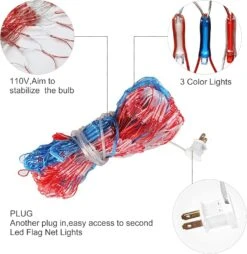 Joiedomi 2Pack LED American Flag Net Lights US Flag String Light Waterproof For Christmas, Holiday, Independence Day, Memorial Day, July 4th, National Day, Decoration, Garden, Yard, Indoor Outdoor -Xmas Lighting Shop 81A6ijsZNFL. AC SL1500