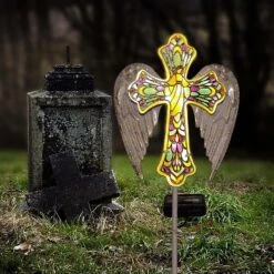 TEDOF Solar Cross Colored Glass Garden Decor,Jesus Cross Grave Decorations For Cemetery Statues Lights,Angel Solar Garden Lights,Halloween Christmas Outdoor Lawn Yard Patio -Xmas Lighting Shop 81AICPQMEeL. AC SL1500