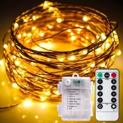 Fairy Lights 33Ft 100 LED Battery Operated String Lights With 8 Modes Remote Timer Outdoor Waterproof Warm White Copper Wire Twinkle Lights For Bedroom, Dorm, Patio, Christmas, Party, Indoor