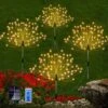 Solar Lights Outdoor Garden 4 Pack, 120 LED Christmas DIY Firework Lights With 8 Lighting Modes, IP65 Waterproof Solar Outdoor Lights Decorative, Solar Pathway Lights With Remote For Garden Yard(Warm)