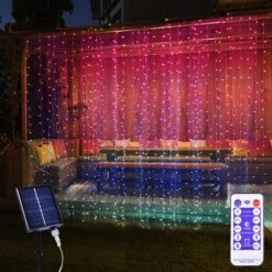 Solar Curtain Lights Outdoor Indoor, Solar Christmas Lights, 300 LED Fairy Window Lights IP65 Waterproof, Twinkle Lights 8 Modes Christmas Decoration For Home Patio Wedding Party (Multi-Colored)