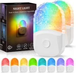 Emeritpro Night Lights Plug Into Wall 【2 Pack】, Night Light For Kids, LED Night Light With Dusk To Dawn Sensor Brightness Warm White Adjustable RGB Mode Nightlight Christmas Gifts For Baby, Childrens