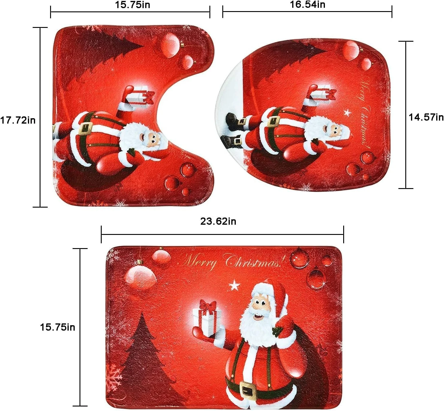 BLEUM CADE 4 Pcs Merry Christmas Shower Curtain Sets With Non-Slip Rugs, Toilet Lid Cover, Bath Mat And 12 Hooks Santa Xmas Tree Ball Snowflake Waterproof Shower Curtain For Christmas Decoration 4 BLEUM CADE 4 Pcs Merry Christmas Shower Curtain Sets With Non-Slip Rugs, Toilet Lid Cover, Bath Mat And 12 Hooks Santa Xmas Tree Ball Snowflake Waterproof Shower Curtain For Christmas Decoration - Image 4
