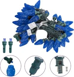 C9 Christmas Lights, 50 LEDs 24.5FT Faceted String Lights Connectable Commercial Grade Indoor Outdoor, 120V UL Certified Xmas Strawberry Tree Light Strand For Halloween Garden Patio Parties, Blue -Xmas Lighting Shop 81AunSxD2AL. AC SL1500