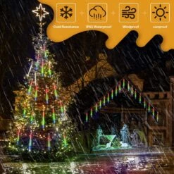 Hezbjiti Meteor Shower Lights,Christmas Rain Lights For Indoor And Outdoor,Vertical Lights String 14 Inch 20 Tubes 680 LEDs Cascading Hanging String Lights For Patio,Backyard,Porch,Garden Decoration -Xmas Lighting Shop 81BHmRkd5L. AC SL1500