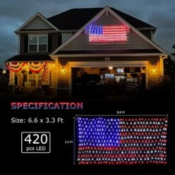American Flag String Lights With 420 Super Bright LEDs, For Independence Day, July 4th, Memorial Day, Veterans Day, Christmas Decorations. Waterproof LED USA Flag Light For Yard, Garden Outdoor Decor -Xmas Lighting Shop 81BU7WpoCLL. AC SL1500