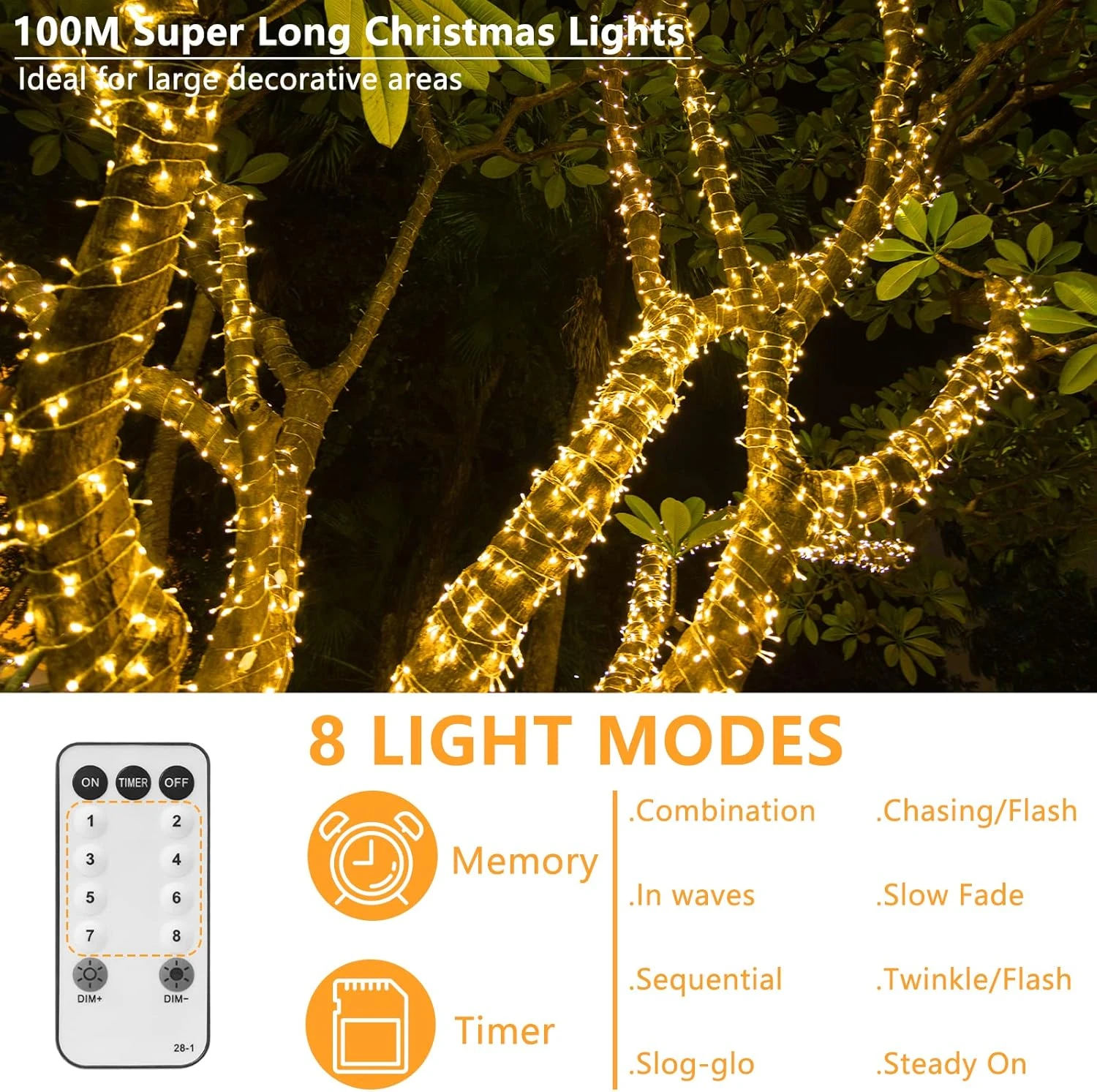 YAGOPAL 330ft 800 LED Christmas String Lights Indoor Outdoor Waterproof, Warm White Christmas Lights Clear Wire, 8 Modes Twinkle Lights Plug In For Tree Room Bedroom Wedding Decorations 2 YAGOPAL 330ft 800 LED Christmas String Lights Indoor Outdoor Waterproof, Warm White Christmas Lights Clear Wire, 8 Modes Twinkle Lights Plug In For Tree Room Bedroom Wedding Decorations - Image 2