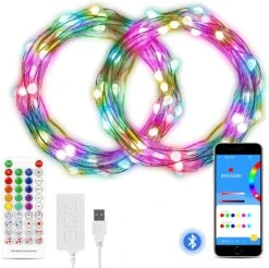 Smart Fairy String Lights WS2812B IC 32Ft USB Bluetooth Twinkle Lights With Timer And Remote, Music Sync Funny Modes Color Chasing String For Bedroom Room Curtain Christmas Wedding Party Decor IP65