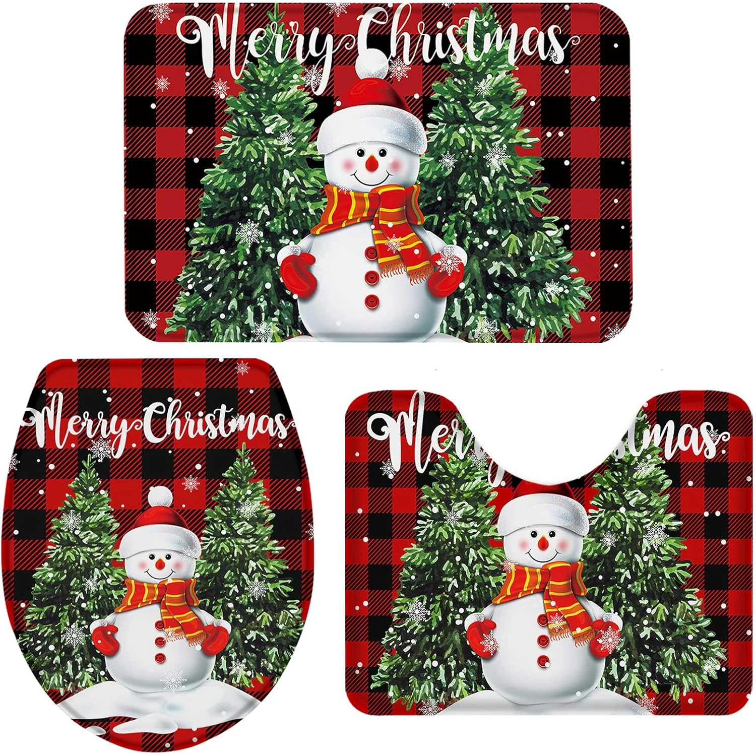 Christmas Snowman 3 Piece Bath Rugs Sets Snowman With Xmas Tree Bathroom Mats Set Non Slip Water Absorbent U-Shaped Contour Toilet Mat Red Buffalo Plaid Check Toilet Lid Cover 1 Christmas Snowman 3 Piece Bath Rugs Sets Snowman With Xmas Tree Bathroom Mats Set Non Slip Water Absorbent U-Shaped Contour Toilet Mat Red Buffalo Plaid Check Toilet Lid Cover