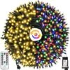 MZD8391 Color Changing Christmas String Lights Outdoor Indoor, 108FT 300 LED Warm White Multicolor Fairy Lights, END To END Connect, Waterproof Christmas Tree Lights Timer Remote