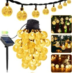 LICKLIP Solar String Lights, 36ft 60 LED (Φ1.0 Inch) Outdoor Globe Bulb String Lights, Waterproof 8 Modes Solar Patio Lights For Christmas, Patio, Garden, Gazebo, Yard, Outdoors, Wedding (Warm White)