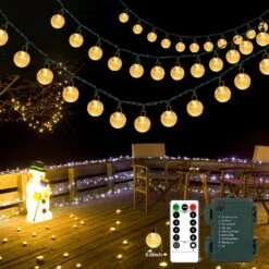 GCMacau Outdoor String Lights, Battery Operated String Lights Indoor 39ft 80LED Small Globe Fairy Lights Waterproof With Remote, 8 Modes, For Camping Patio Tent Christmas Decorations Warm White