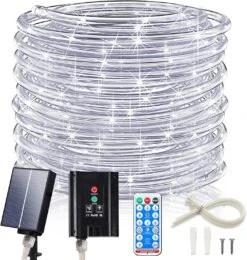 ICRGB Solar Rope Lights Outdoor, 66FT 200 LED Solar String Light, Outdoor IP67 Waterproof 8 Modes Garden Christmas Lights Decorative For Outdoor Pool Patio Porch Tree Wedding Christmas