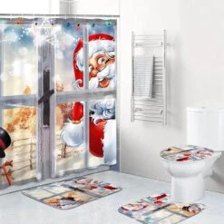 ArtSocket 4 Pcs Shower Curtain Set Santa Claus Christmas Snowman Window With Non-Slip Rugs Toilet Lid Cover And Bath Mat Bathroom Decor Set 72" X 72" -Xmas Lighting Shop 81EI0jz2V6L. AC SL1500