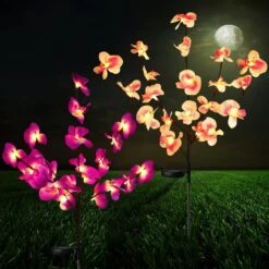 Rirool Solar Garden Stake Lights For Garden, Patio, Backyard Christmas Decors, Waterproof Solar Powered Purple & Pink Orchid Lights, Outdoor Solar Flower Landscape Decorative Lights, 2 Pack