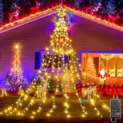 Christmas Decorations Outdoor Tree Lights Warm White 12.7FT 344LEDs Waterfall Christmas Star Lights 8 Lighting Modes And Timer Xmas Hanging Lights For Yard Wedding Holiday -Xmas Lighting Shop 81EvXxgeOaL. AC SL1500