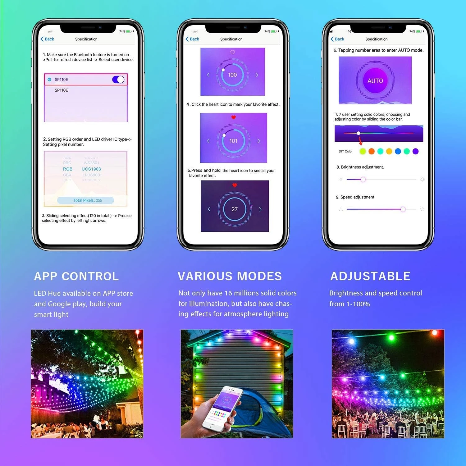 ELlight Outdoor String Lights 39ft 100LED, Dream Color Christmas Lights With APP, Waterproof Color Changing LED String Lights For Wedding Party 3 ELlight Outdoor String Lights 39ft 100LED, Dream Color Christmas Lights With APP, Waterproof Color Changing LED String Lights For Wedding Party - Image 3