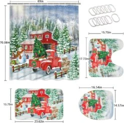 Alishomtll 4 Pcs Christmas Shower Curtain Sets With Non-Slip Rugs, Toilet Lid Cover, Bath Mat And 12 Hooks, Xmas Red Truck Shower Curtain For Christmas Bathroom Decoration Sets -Xmas Lighting Shop 81FxvAzZmUL. AC SL1500