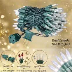 Clear Christmas Lights Green Wire, 100 Incandescent Mini String Lights Set For Indoor Outdoor Holiday Lighting Decoration, Christmas Tree Lights, Static Flashing UL Certified -Xmas Lighting Shop 81GCYfC2pOL. AC SL1500