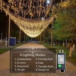 Icicle Lights Outdoor - 66ft 640 LED Hanging LED String Lights With 120 Drops 8 Modes Plug In Waterproof For Christmas Decoration Holiday House Windows Tree Party Wedding Outside Decor, Warm White -Xmas Lighting Shop 81GdZg1PxL. AC SL1500