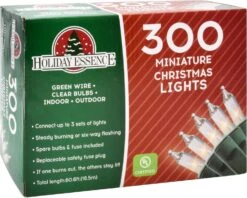 Holiday Essence 300 Mini Clear Lights, Christmas String Lights For Indoor And Outdoor Decorative Use, Green Wire, UL Listed