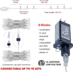 Hopolon 100LED White Christmas String Lights, 33ft Extendable Christmas Lights Outdoor Waterproof, 8 Modes LED White String Lights Indoor For Tree Wedding Party Garden Patio Decoration -Xmas Lighting Shop 81H1vcwU8L. AC SL1500