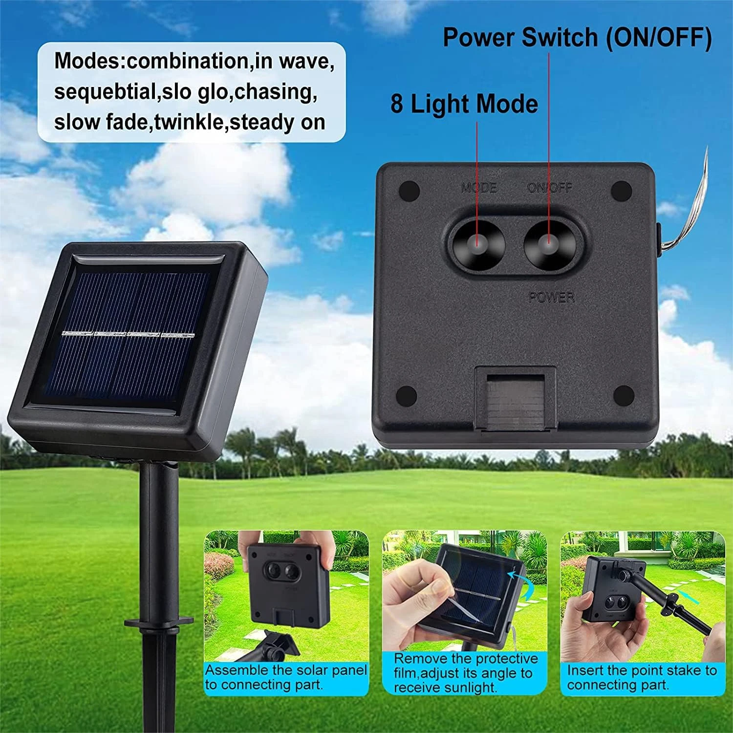 Crayfomo 200 LED Solar Starburst Light, Outdoor Chandelier Lights, 2 Pack Garden String Lights, 8 Modes Hanging Decorative Christmas Lights For Garden Patio Yard Path 2 Crayfomo 200 LED Solar Starburst Light, Outdoor Chandelier Lights, 2 Pack Garden String Lights, 8 Modes Hanging Decorative Christmas Lights For Garden Patio Yard Path - Image 2