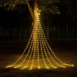 Christmas Decorations Star String Lights, 290 LED Waterfall Tree Lights With 11" Topper Star Christmas Lights Indoor Outdoor Decorative For Wedding Yard Party Home Holiday Decor (Warm White)