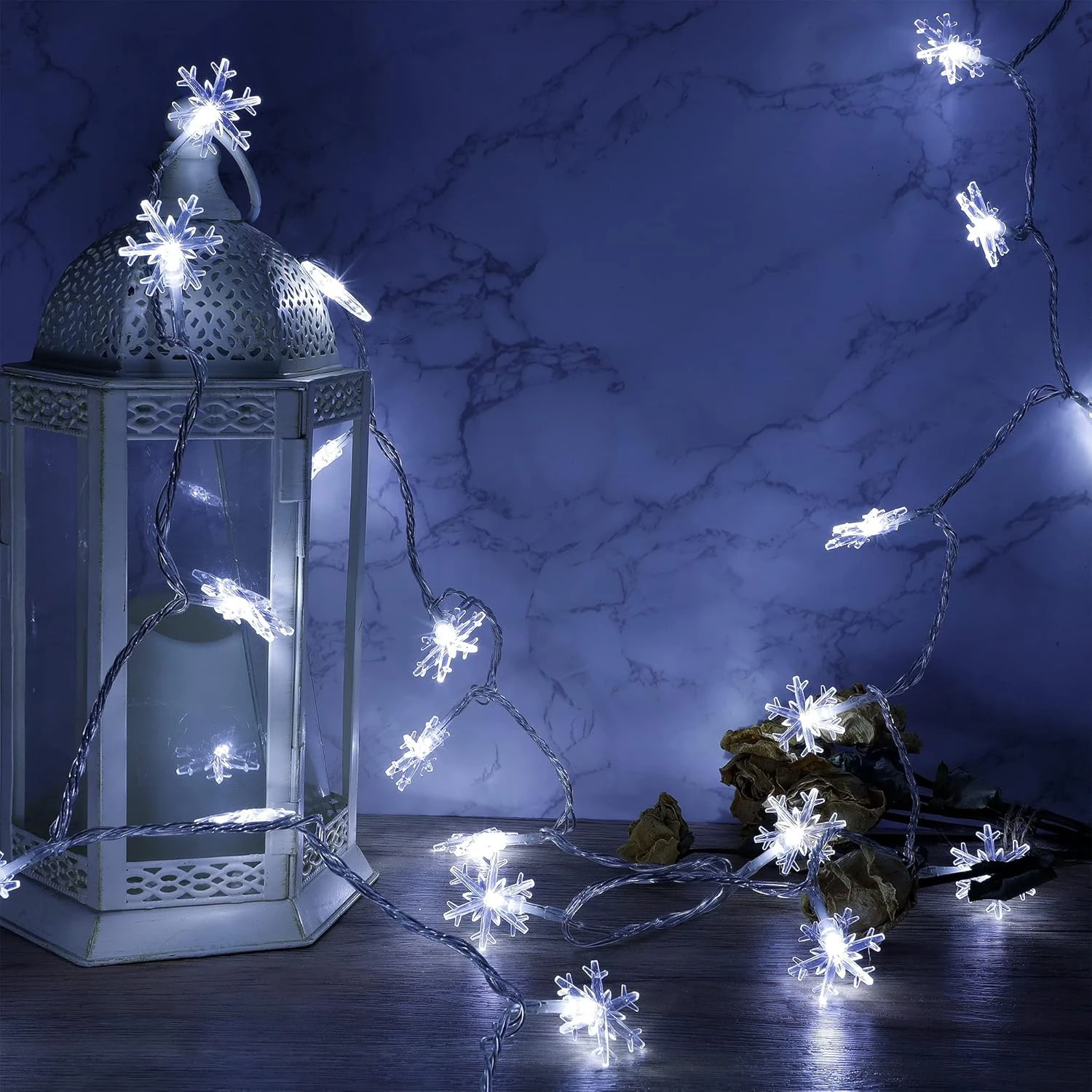 Twinkle Star 100 LED Christmas Snowflake String Lights, 49 FT Plug In Fairy Light Waterproof, Extendable For Indoor Outdoor Holiday Wedding Party, Xmas Tree, New Year, Garden Decorations (White) 3 Twinkle Star 100 LED Christmas Snowflake String Lights, 49 FT Plug In Fairy Light Waterproof, Extendable For Indoor Outdoor Holiday Wedding Party, Xmas Tree, New Year, Garden Decorations (White) - Image 3