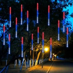Dazzle Bright 288LED Red Blue & White Meteor Shower Rain Lights 11.8 Inch 8 Tubes, Waterproof Plug In Falling Rain Lights Independence Christmas Day Decorations For Outdoor Bushes Tree Yard Party -Xmas Lighting Shop 81HrApZCenL. AC SL1500