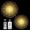 LIGHTNUM 2 Pack Firework Lights Outdoor LED Starburst Lights Battery Operated Copper Wire 8 Mode Dimmable Lights With Romote Control Starburst Christmas Lights For Home, Patio, Indoor (Warm White)