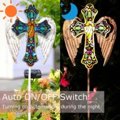 TEDOF Solar Cross Colored Glass Garden Decor,Jesus Cross Grave Decorations For Cemetery Statues Lights,Angel Solar Garden Lights,Halloween Christmas Outdoor Lawn Yard Patio -Xmas Lighting Shop 81IzN1IfaML. AC SL1500