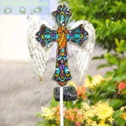 TEDOF Solar Cross Colored Glass Garden Decor,Jesus Cross Grave Decorations For Cemetery Statues Lights,Angel Solar Garden Lights,Halloween Christmas Outdoor Lawn Yard Patio -Xmas Lighting Shop 81K75BeIAzL. AC SL1500