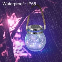 Solar Hanging Lanterns Outdoor Waterproof, Table Lamps Decorative Cracked Glass Jar 30 LED Lights For Garden Tree Court Yard Patio Pathway Christmas Day Holiday Party Decoration (2, Colors) -Xmas Lighting Shop 81KDfD6qVZL. AC SL1500