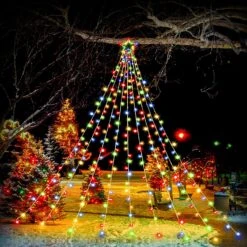 PUHONG Christmas Decorations Star Lights, 320 LED Christmas Tree Lights Outdoor,16.4Ft String Lights 8 Memory Modes With 14" Lighted Star For Xmas New Year (Iron-Multicolor)