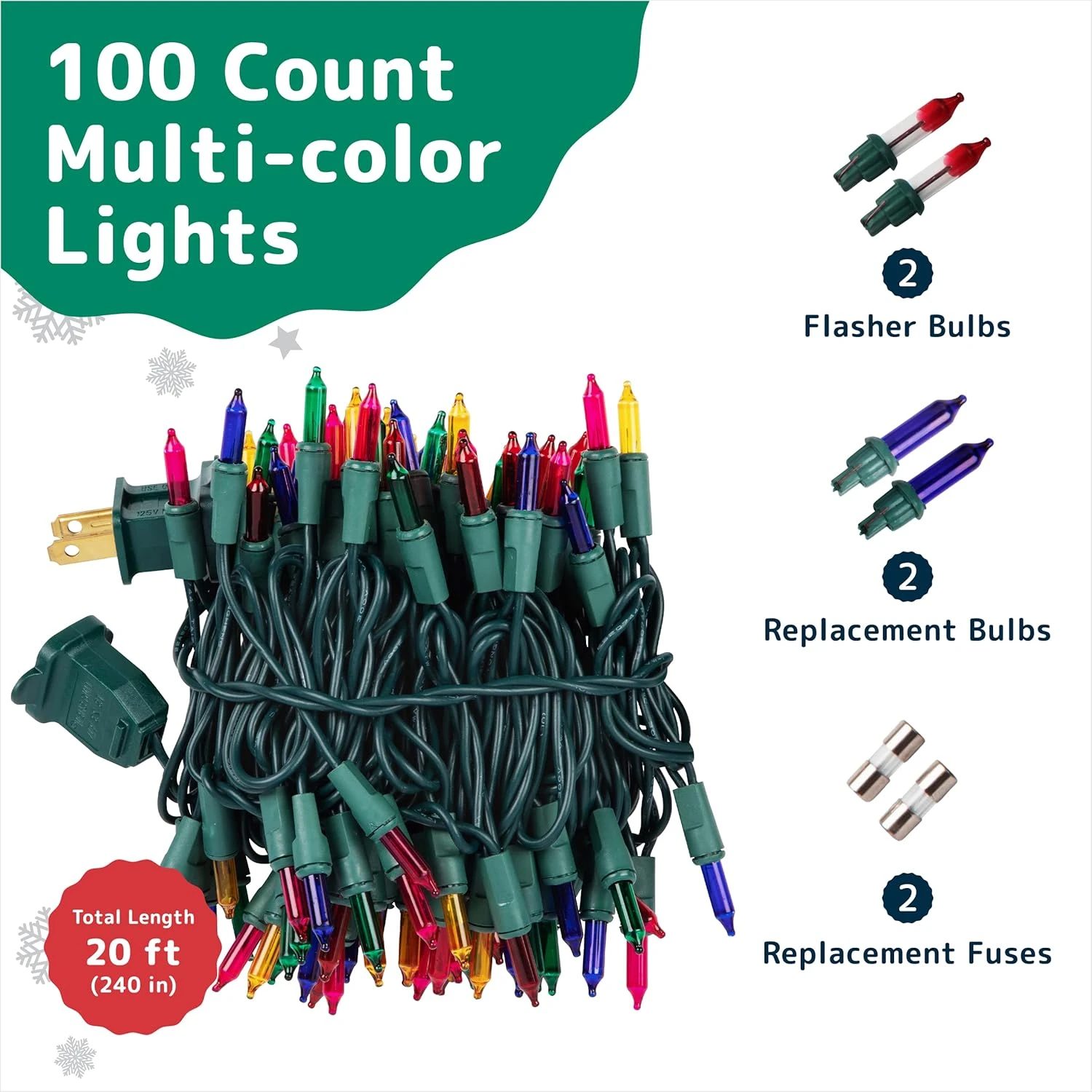 PREXTEX Christmas Lights (20 Feet, 100 Lights) – Multi Color Christmas Tree Lights With Green Wire - Colorful Holiday Christmas Lights Indoor/Outdoor String Lights - Warm Multi Color Twinkle Lights 2 PREXTEX Christmas Lights (20 Feet, 100 Lights) – Multi Color Christmas Tree Lights With Green Wire - Colorful Holiday Christmas Lights Indoor/Outdoor String Lights - Warm Multi Color Twinkle Lights - Image 2